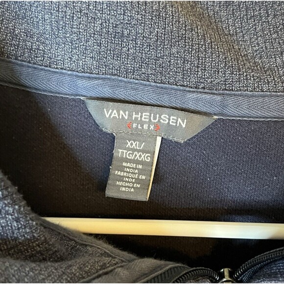 Van Heusen Flex Mens XXL Blue Long Sleeve Quarter Zip Fleece Pullover - Picture 3 of 6